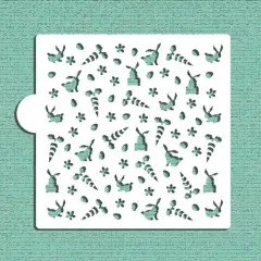 Bunnies and Carrots Miniprint Cookie & Craft Stencil | CM089 by Designer Stencils | Cookie Decorating Tools | Baking Stencils for Royal Icing, Airbrush, Dusting Powder | Craft Stencils for Canvas, Paper, Wood | Reusable Food Grade Stencil