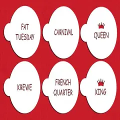 Mardi Gras Sayings Cookie Stencils | C387 by Designer Stencils | Cookie Decorating Tools | Baking Stencils for Royal Icing, Airbrush, Dusting Powder | Reusable Plastic Food Grade Stencil for Cookies | Easy to Use & Clean Cookie Stencil