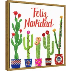 Navidad Tropical I (Christmas Cactus) by Grace Popp 16-in. W x 16-in. H. Canvas Wall Art Print Framed in Gold
