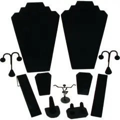 11 Piece Set Black Velvet Jewelry Displays Busts