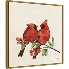 Christmas Lovebirds IX by Janelle Penner 22-in. W x 22-in. H. Canvas Wall Art Print Framed in Gold
