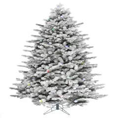 Perfect Holiday Pre-lit Large Bulb Snow Flocked Grand Noble Fir