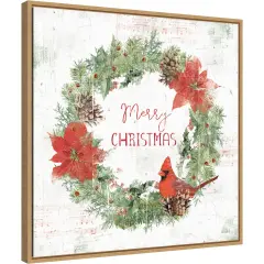 Wooded Holiday V Christmas by Katie Pertiet 22-in. W x 22-in. H. Canvas Wall Art Print Framed in Natural