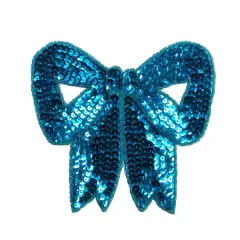 6" x 5 1/2" Bow Sequin Applique/Patch AquaBlue