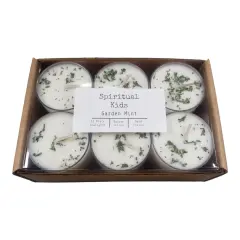 Garden Mint 12 Count Natural Soy Wax Tealights Hand Poured with Fragrant/Essential Oils Dried Mint Leaves