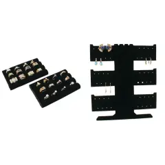 Balck Velvet Ring Pad Tray Insert & Flocked T-bar Jewelry Display Stand 3 Pcs
