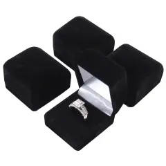 4 Black Flocked Ring Gift Boxes Jewelry Displays