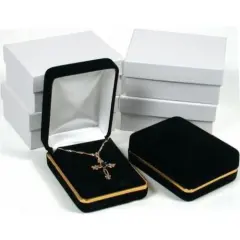 4 Pendant Chain Gift Boxes Display Black Velvet