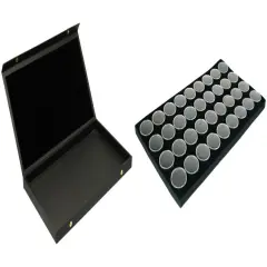 Black Faux Leather Jewelry Case (Snap close lid) w/ Black Foam 36 Gem Jar Insert