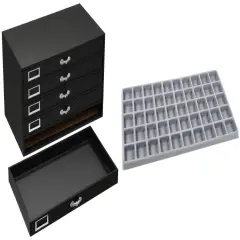 Black FindingKing 5-Drawer Jewelry Storage Case w/ 5 Gray 50-slot Plastic Trays