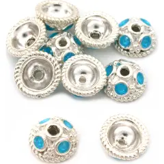 Bali Bead Caps Sterling Silver Blue Enamel 7mm 10Pcs Approx.