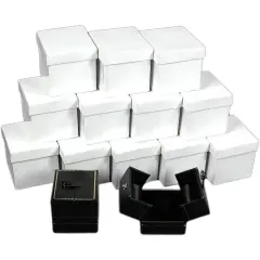 12 Black Leather Ring Gift Box Displays Button Snap Lid