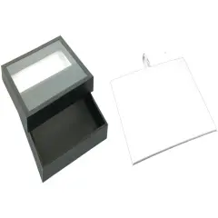 Black Square Display Case (Glass-top Removable Lid) w/ White Leather Pad Insert