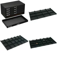 Black FindingKing 5-Drawer Jewelry Case w/ 5 Black Faux Leather Trays (Varied)