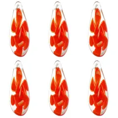 Red Lampwork Glass Pendant Bead Teardrop Flower - Pack of 6