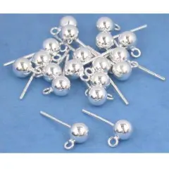 20 Sterling Silver Ball Stud Earrings Post 5mm Parts