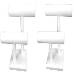 2 Tier White Leather T-Bar Bracelet Watch Jewelry Display Stands 2 Pack