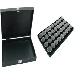 Black Jewelry Display Case (Single metal clasp) w/ Black Foam 36 Gem Jar Insert