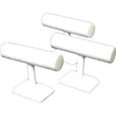 3 White Leather T-Bar Bracelet Necklace Watch Jewelry Displays