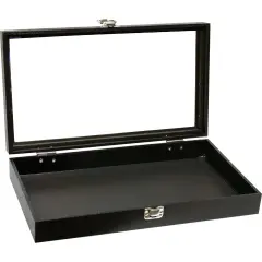 Black Jewelry Travel Showcase Display Glass Lid Case