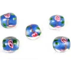 5 Lampwork Flower Glass Beads Jewelry Blue Parts 8mm