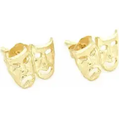 14K Gold Comedy & Tragedy Mask Stud Earrings 7mm