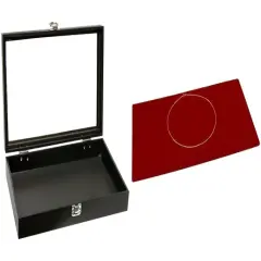 Black Glass-top Jewelry Case (Single metal latch) w/ Red Velvet Tray Insert