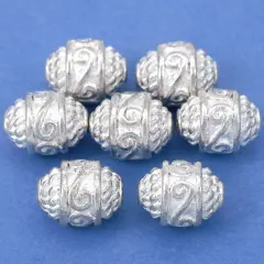 16g Rope Bali Barrel Bead Silver Plated 10.5mm Approx 7