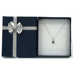 14K White Gold Heart Charm with 18" White Gold Cable Chain & Gift Box