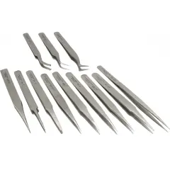 12Pc Antimagnetic Stainless Steel Tweezers Tool Set