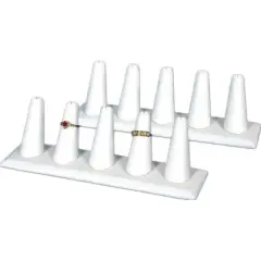 2 White Leather 5 Ring Finger Jewelry Holder Showcase Displays