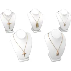 5 Pc White Necklace Bust Jewelry Chain Display 6 1/4"
