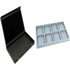 Black Faux Leather Jewelry Case w/ 1 Gray 8-slot Plastic Tray (Snap Close Lid)