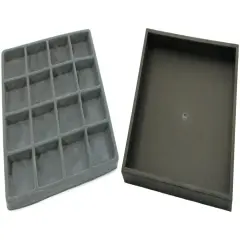 Black Open Square Stackable Jewelry Display Tray w/ Gray 16-slot Plastic Tray