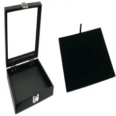 Black Sqaure Glass-top Case (Single Metal Latch) w/ Black Leather Pad Insert