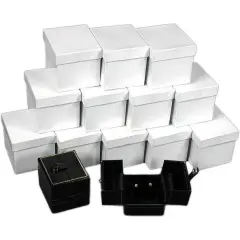 12 Black Leather Earring Gift Boxes Display Snap Lid