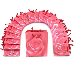 20 Pink Rose Shopping Tote Gift Bags & Card 3 1/2"