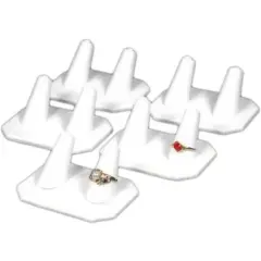 5 Double Ring Showcase Display White Leather Jewelry