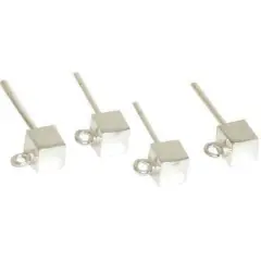 4 Sterling Silver Earrings Cube Jewelry Dangle Parts
