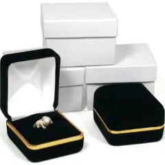 Black Velvet Ring Jewelry Gift Boxes with Brass Rim Showcase Display Kit 144 Pcs