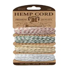 Hemptique 1mm #20 Variegated Metallic & Glitter Hemp Cord Card Set Eco Friendly Sustainable Naturally Grown Jewelry Bracelet Making Paper Crafting Scrapbooking Bookbinding Mixed Media Crocheting Macrame Seasonal Holiday Gift Wrapping Outdoor Garden Metallic classic