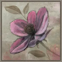 Plum Floral III by Emily Adams 16-in. W x 16-in. H. Canvas Wall Art Print Framed in Grey