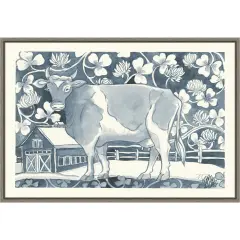Farm Life II Cow by Miranda Thomas 23-in. W x 16-in. H. Canvas Wall Art Print Framed in Grey