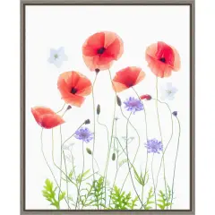 Poppy Garden by Sharon Williams 16-in. W x 20-in. H. Canvas Wall Art Print Framed in Grey