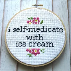 I Self-Medicate With Ice Cream Counted Cross Stitch DIY KIT Intermediate