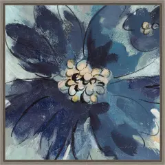 Inky Floral III Cool by Silvia Vassileva 16-in. W x 16-in. H. Canvas Wall Art Print Framed in Grey