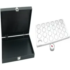 Black Jewelry Display Case (Single metal clasp) w/ White Foam 24 Gem Jar Insert