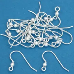 20 French Fish Hook Earwires Ball Silver Ear Wires 21Ga