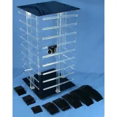 100 Black Earring Cards Revolving Rotating Display 4 Sided Stand