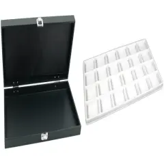 Black Jewelry Display Case (Single metal clasp) w/ White 24-slot Plastic Tray
